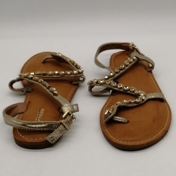 Express Womens Thong Sandal Silver‎ Beaded Ankle Strap w/Buckle Flat Heel Sz 7 M - Picture 3 of 10